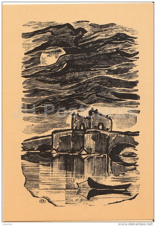 illustration by M. Laarman - Memories - bridge - Writer Fr. Tuglas Works - 1986 - Estonia USSR - unused - JH Postcards