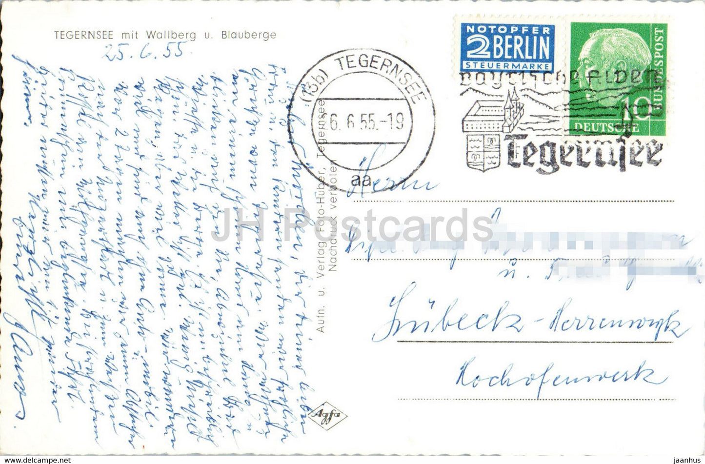 Tegernsee mit Wallberg u Blauberge - old postcard - 1955 - Germany - used