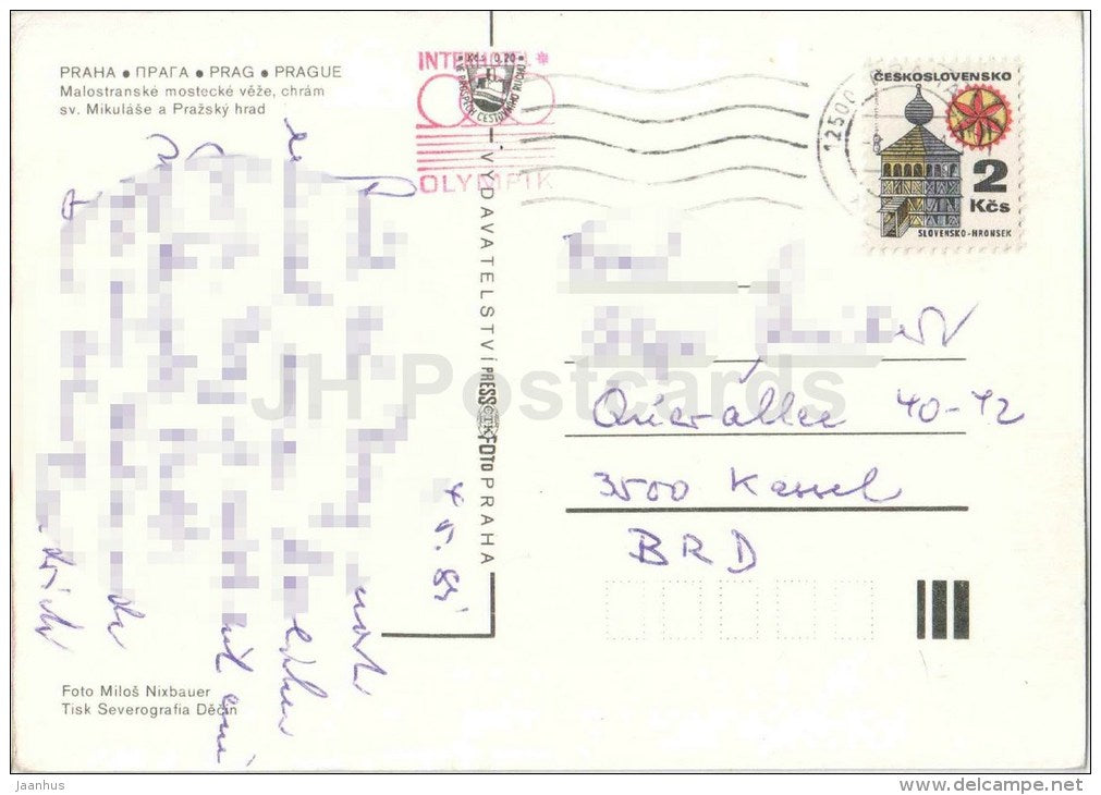 St. Nicholas church and the Prague Castle - Paraha - Prague - Czechoslovakia - Czech - used 1985 - JH Postcards