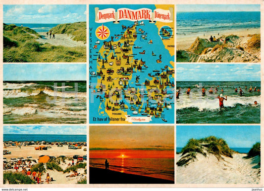 Vesterhavet - North Sea - map - beach - multiview - 1988 - Denmark - used - JH Postcards