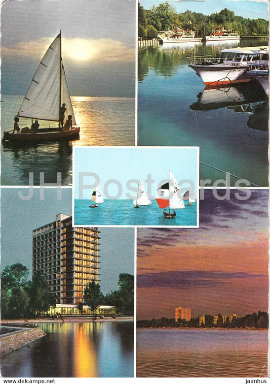 Siofok - sailing boat - hotel - multiview - 1986 - Hungary - used - JH Postcards