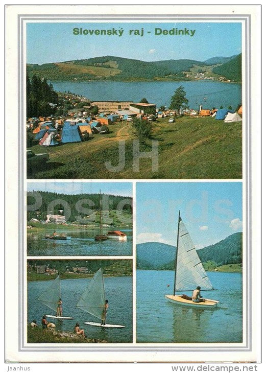 Slovak Paradise - Slovensky Raj - Dedinky - hotel Priehrada - windsurfing - boat - Czechoslovakia - Slovakia - used 1985 - JH Postcards
