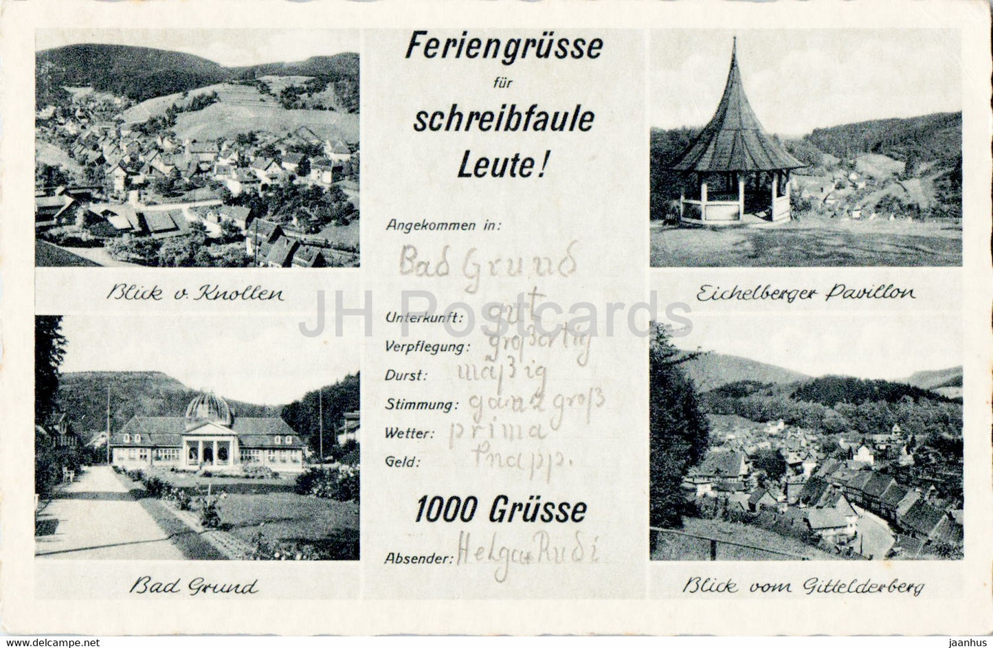 Feriengrusse fur schreibfaule Leute - Knollen - Eichelberger Pavillon - Bad Grund - Gitellderberg 1960 - Germany - used - JH Postcards