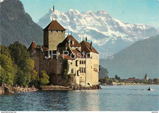 Le Chateau de Chillon pres Montreux - Lac Leman - Dents Du Midi - castle - 1978 - Switzerland - used - JH Postcards