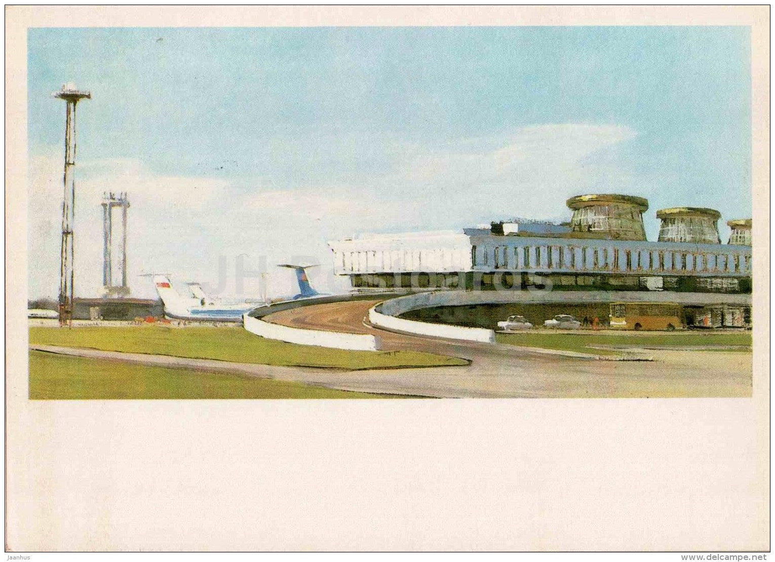 illustration by G. Manizer - Pulkovo Airport - plane - Leningrad - St. Petersburg - 1978 - Russia USSR - unused - JH Postcards