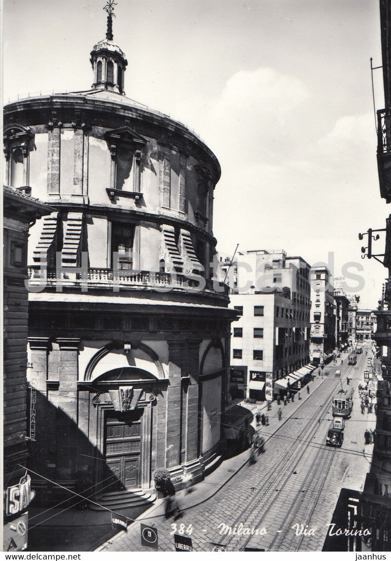 Milano - Milan - Via Torino - tram - 384 - 1956 - Italy - used - JH Postcards