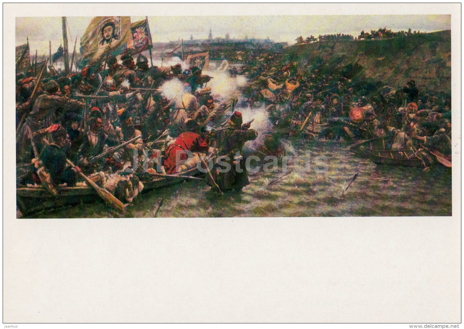 painting by V. Surikov - The conquest of Siberia by Yermak , 1895 - Russian art - 1988 - Russia USSR - unused - JH Postcards