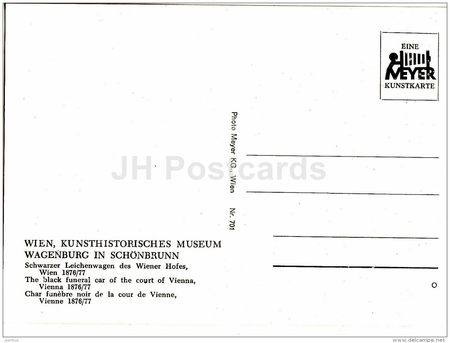 The Black Funeral Car of the Court of Vienna - Kunsthistorisches Museum - Wien - Vienna - Austria - unused - JH Postcards