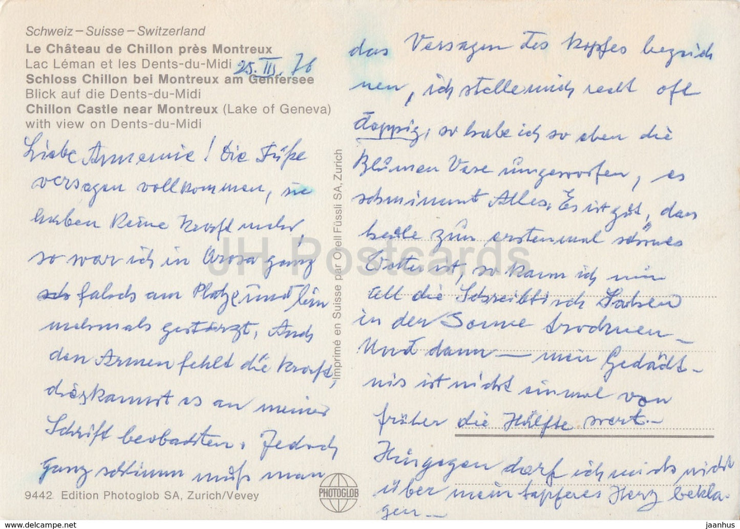 Le Chateau de Chillon pres Montreux - Lac Leman - Dents Du Midi - castle - 1978 - Switzerland - used