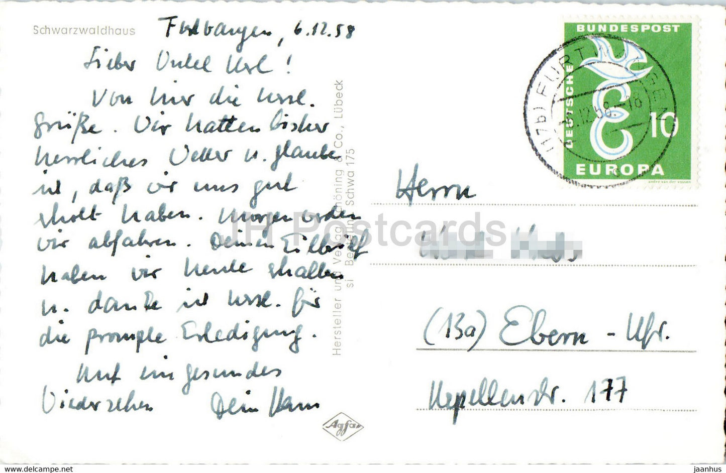 Schwarzwaldhaus - old postcard - 1958 - Germany - used