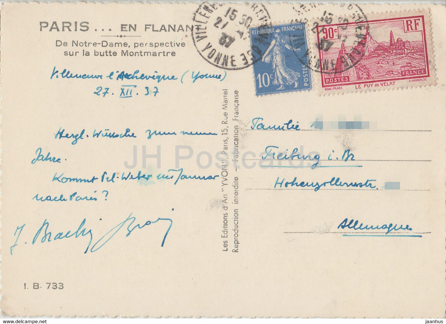 Paris en Flanant - De Notre Dame perspective sur la butte Montmartre - 1937 - France - used
