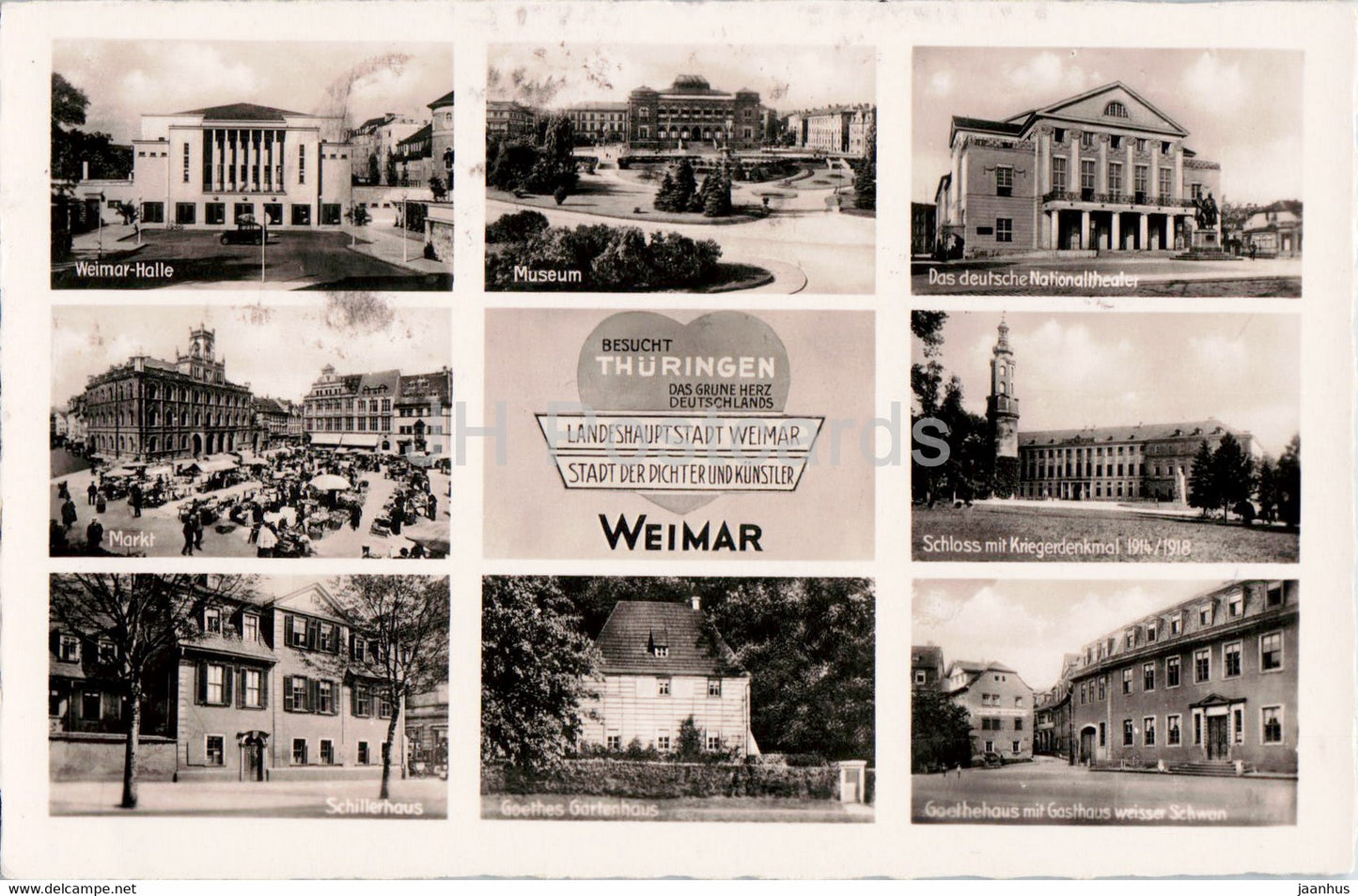 Weimar - Weimar Halle - Museum - Markt - Schillerhaus - old postcard - 1941 - Germany - used - JH Postcards