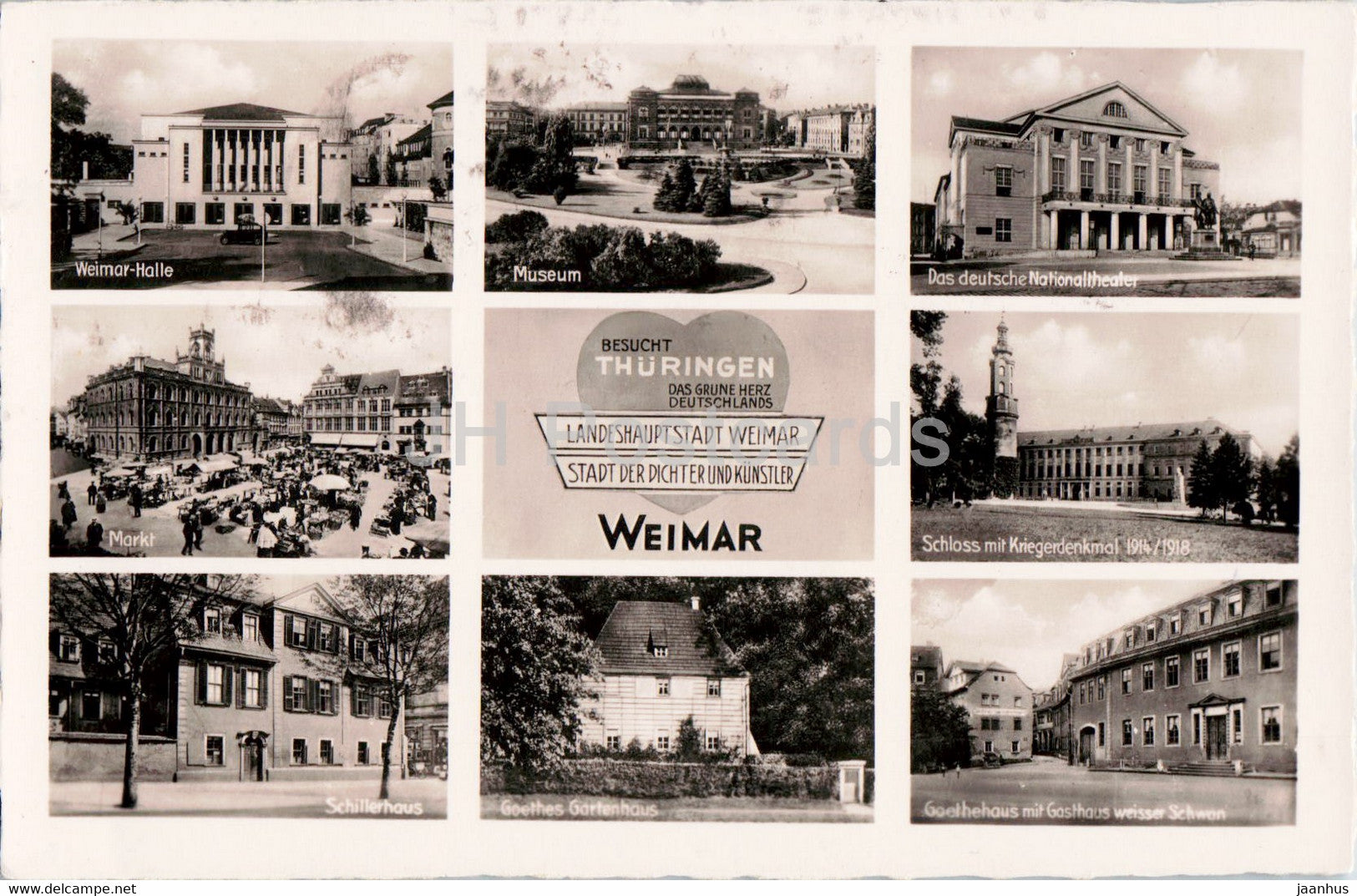 Weimar - Weimar Halle - Museum - Markt - Schillerhaus - old postcard - 1941 - Germany - used - JH Postcards