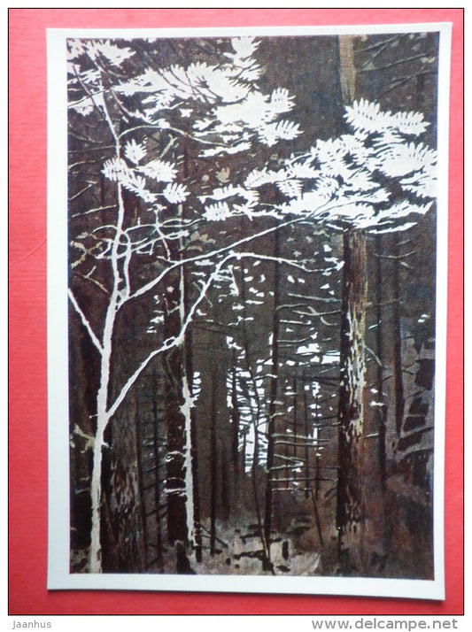 painting by Myud Mechev - Forest Rowan , 1964 - russian art - unused - JH Postcards