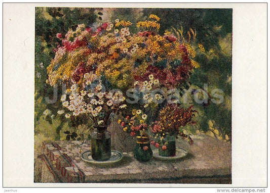 painting by A. Gerasimov - Field Flowers , 1950 - Russian Art - 1960 - Russia USSR - unused - JH Postcards