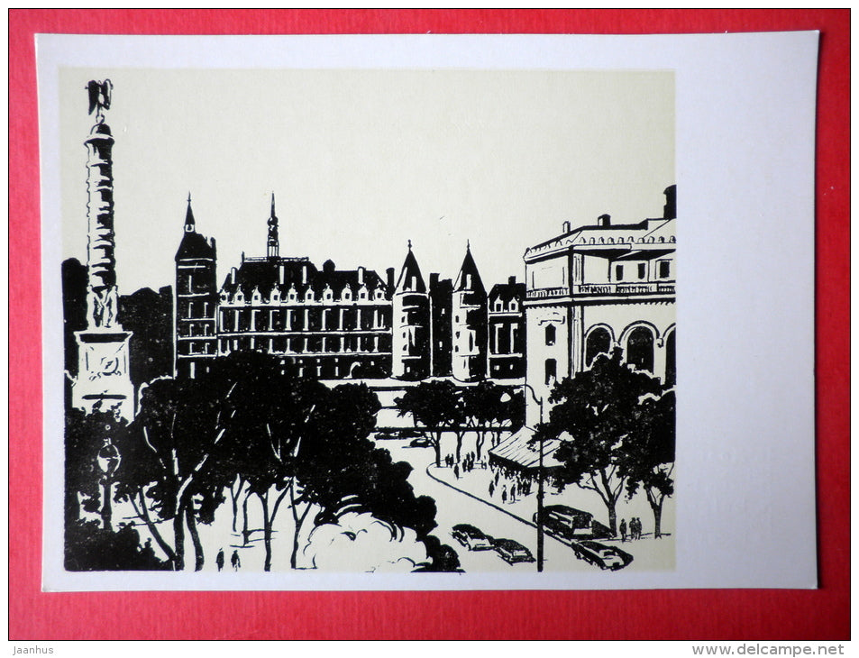 illustration by N. Dolgorukov - Place du Châtelet - square - Paris - 1974 - Russia USSR - unused - JH Postcards
