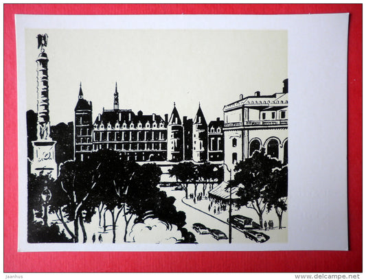 illustration by N. Dolgorukov - Place du Châtelet - square - Paris - 1974 - Russia USSR - unused - JH Postcards