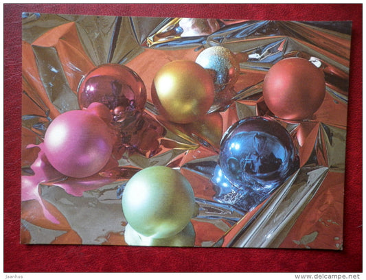 New Year Greeting card - decorations - 1985 - Estonia USSR - unused - JH Postcards