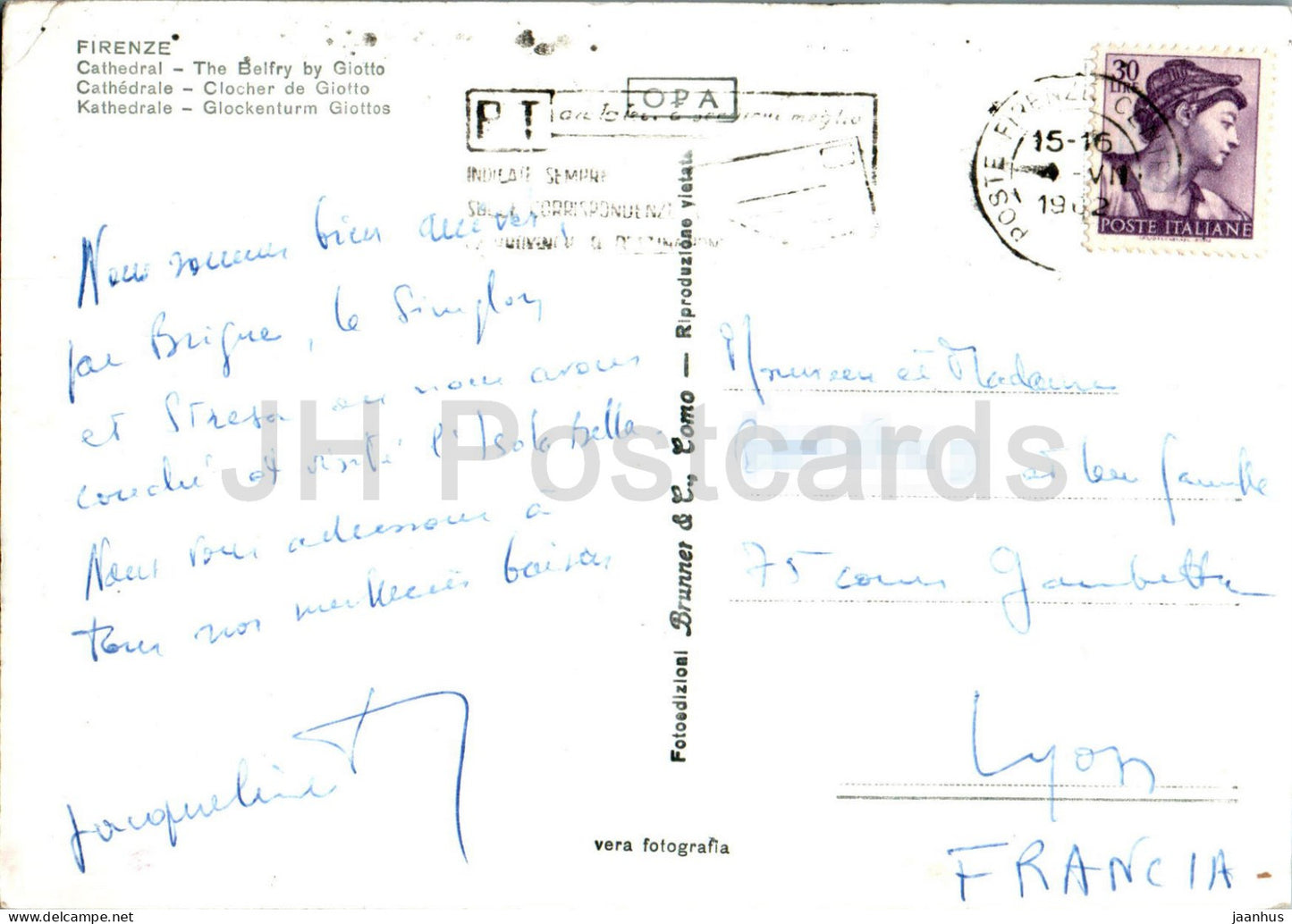 Firenze - Florence - Cattedrale - Il Campanile di Giotto - cathedral - belfry by Giotto - 1962 - Italy - used