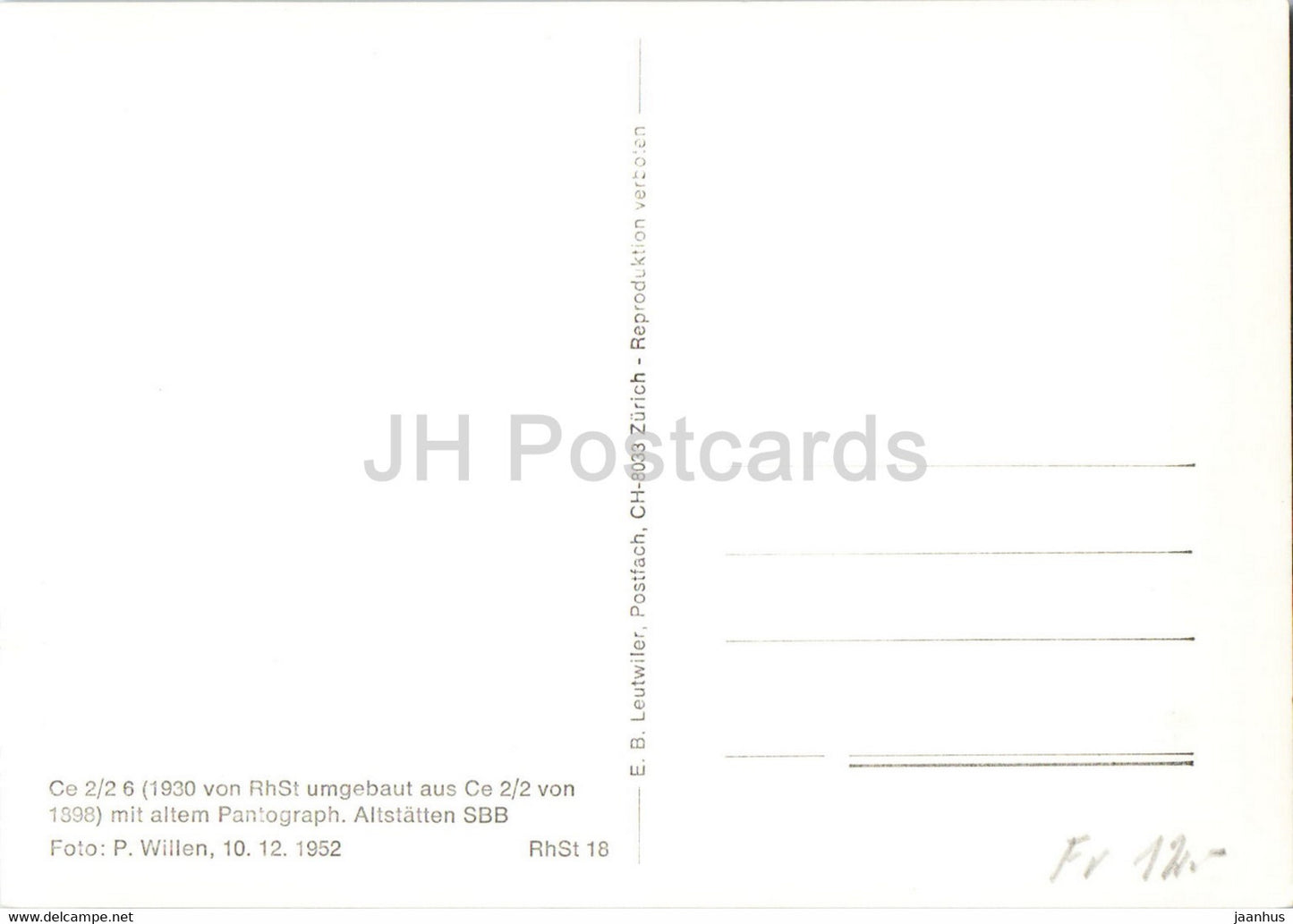 Altstätten SBB - Straßenbahn - alte Postkarte - Schweiz - unbenutzt