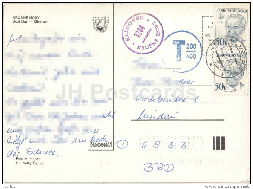 Klinovec - Krusne Hory - Bozi Dar - ski resort - Czechoslovakia - Czech - used 1987 - JH Postcards
