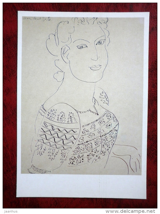 Drawing by Henri Matisse - Portrait of a Woman ( Romanian Blouse ) - french art - unused - JH Postcards