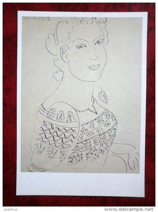 Drawing by Henri Matisse - Portrait of a Woman ( Romanian Blouse ) - french art - unused - JH Postcards