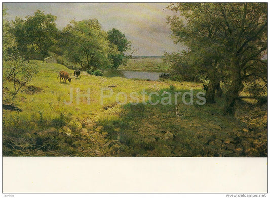 painting by A. Kiselyev - June Day . Beyond The Village - Russian art - large format card - Czechoslovakia - unused - JH Postcards