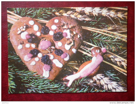 New Year Greeting card - gingerbread - 1977 - Estonia USSR - used - JH Postcards