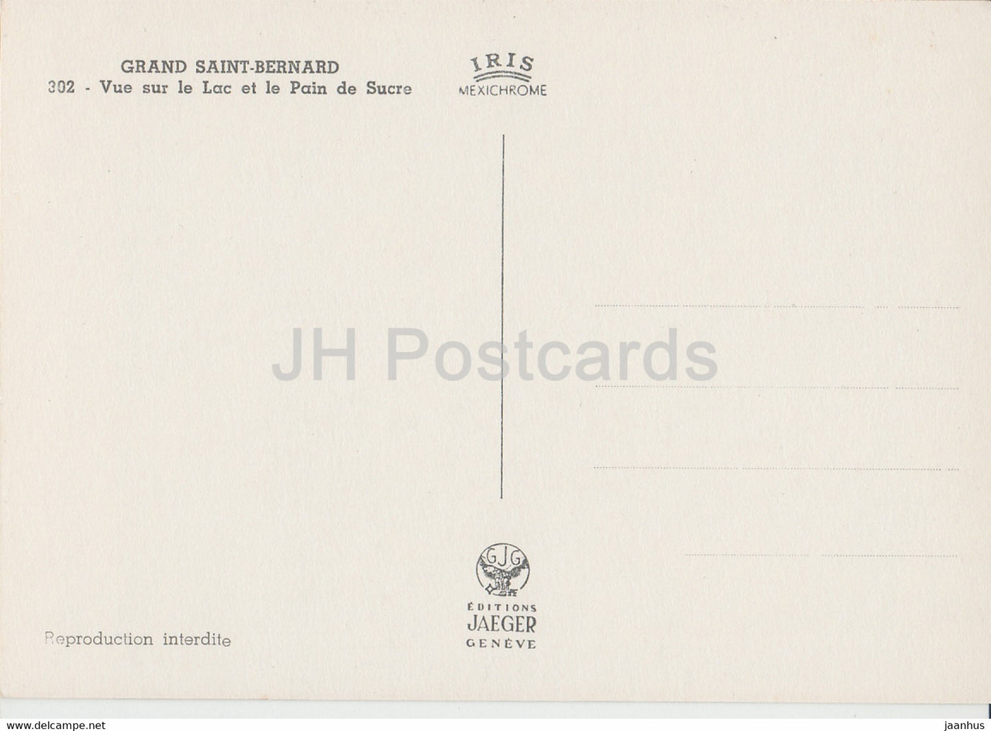 Grand Saint Bernard - Vue Sur le Lac et le Pain de Sucre - 302 - Suisse - inutilisé