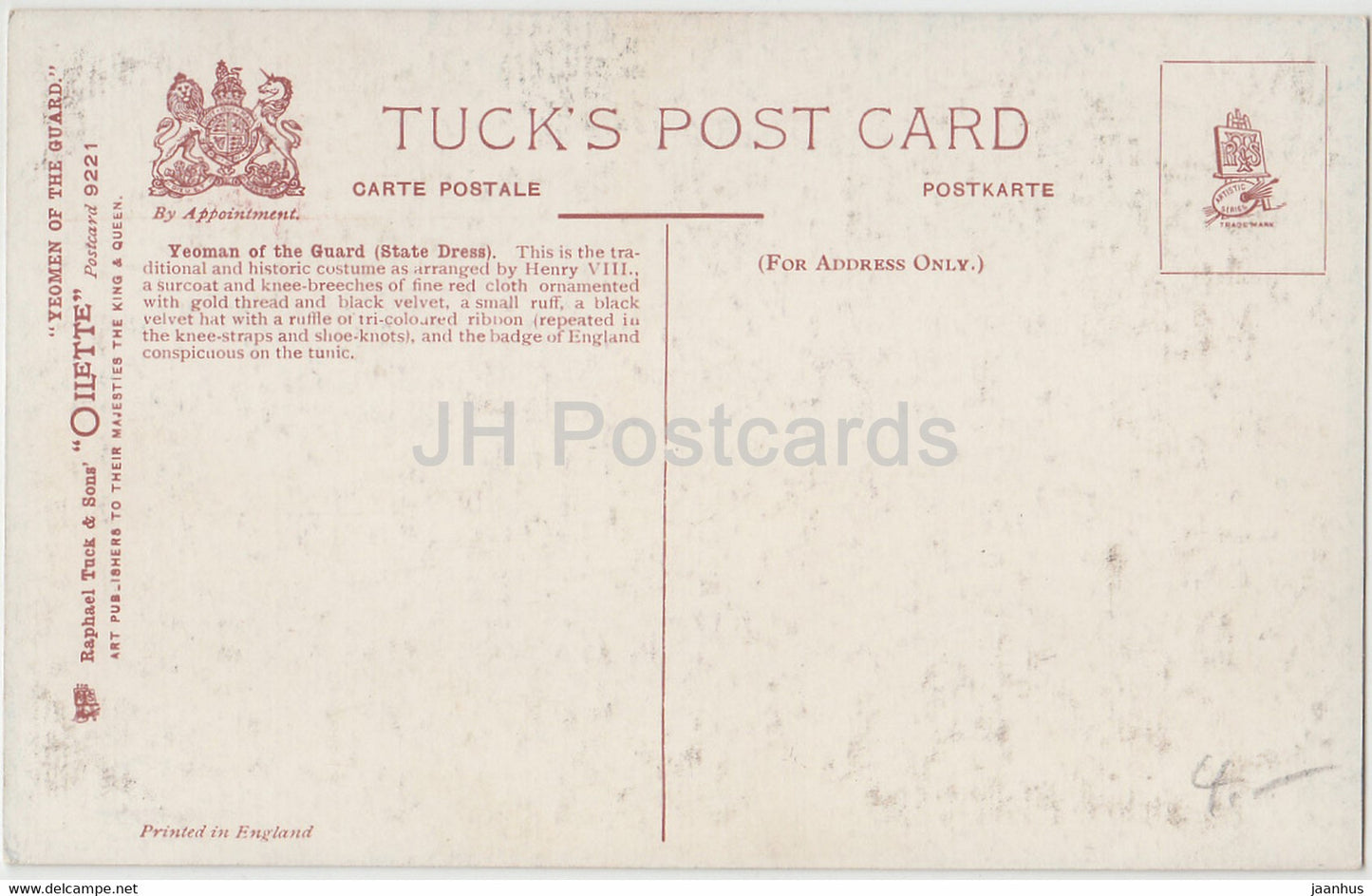 Ein Yeoman der Garde – Staatskleidung – alte Postkarte – England – Vereinigtes Königreich – unbenutzt