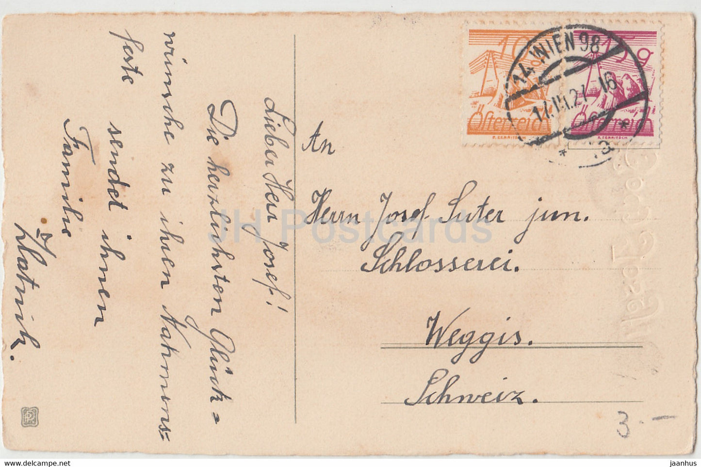 Hoch Josef - fille - illustration - carte postale ancienne - 1927 - Allemagne - utilisé