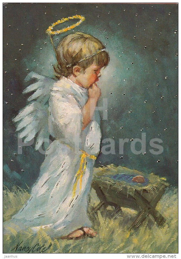 Christmas greeting card by Nancy Cole - illustration - angel - Estonia - used - JH Postcards