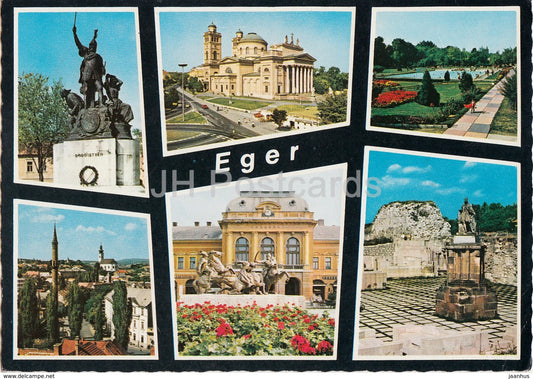 Eger - street - monument - multiview - 1982 - Hungary - used - JH Postcards
