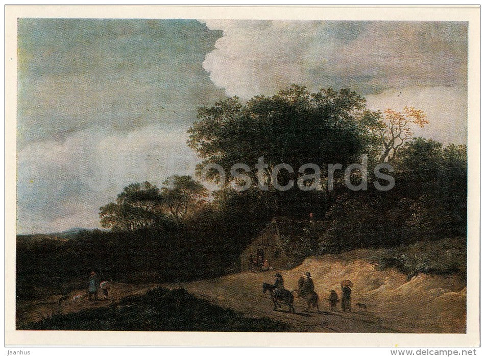 painting by Guillaume Dubois - Landscape with travelers - French art - 1980 - Russia USSR - unused - JH Postcards