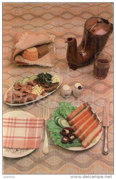 table for cold appetizers - Table Setting - 1985 - Russia USSR - unused - JH Postcards
