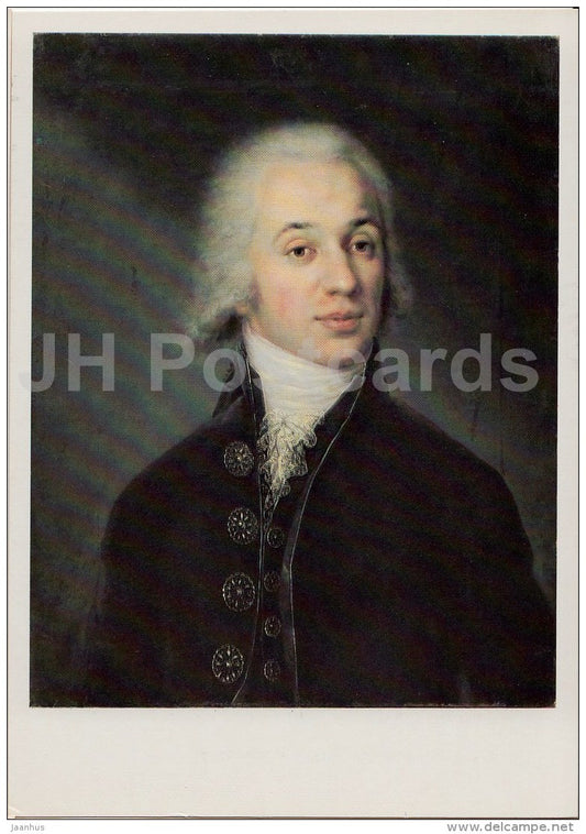 painting by I. Smirnovsky - Portrait of a young man in a black coat , 1790s - Russian art - 1988 - Russia USSR - unused - JH Postcards
