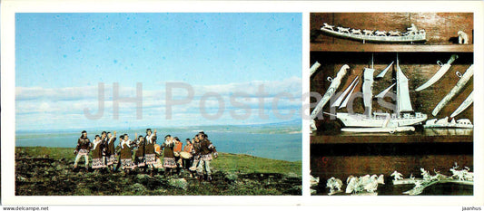 Chukchi-Eskimo ensemble Ergyron - products of Chukotka bone carvers - Magadan Region - 1986 - Russia USSR - unused - JH Postcards