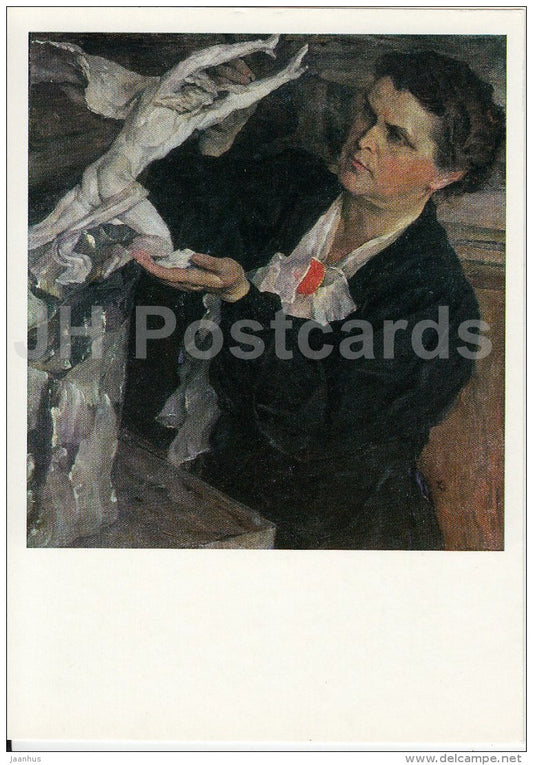 painting by M. Nesterov - Portrait of V. Mukhina , 1940 - Russian art - 1988 - Russia USSR - unused - JH Postcards
