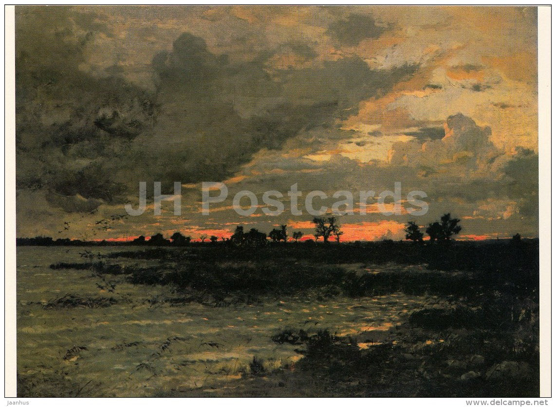 painting by Antonin Chittussi - Sunset , 1881 - Czech art - large format card - Czech - unused - JH Postcards