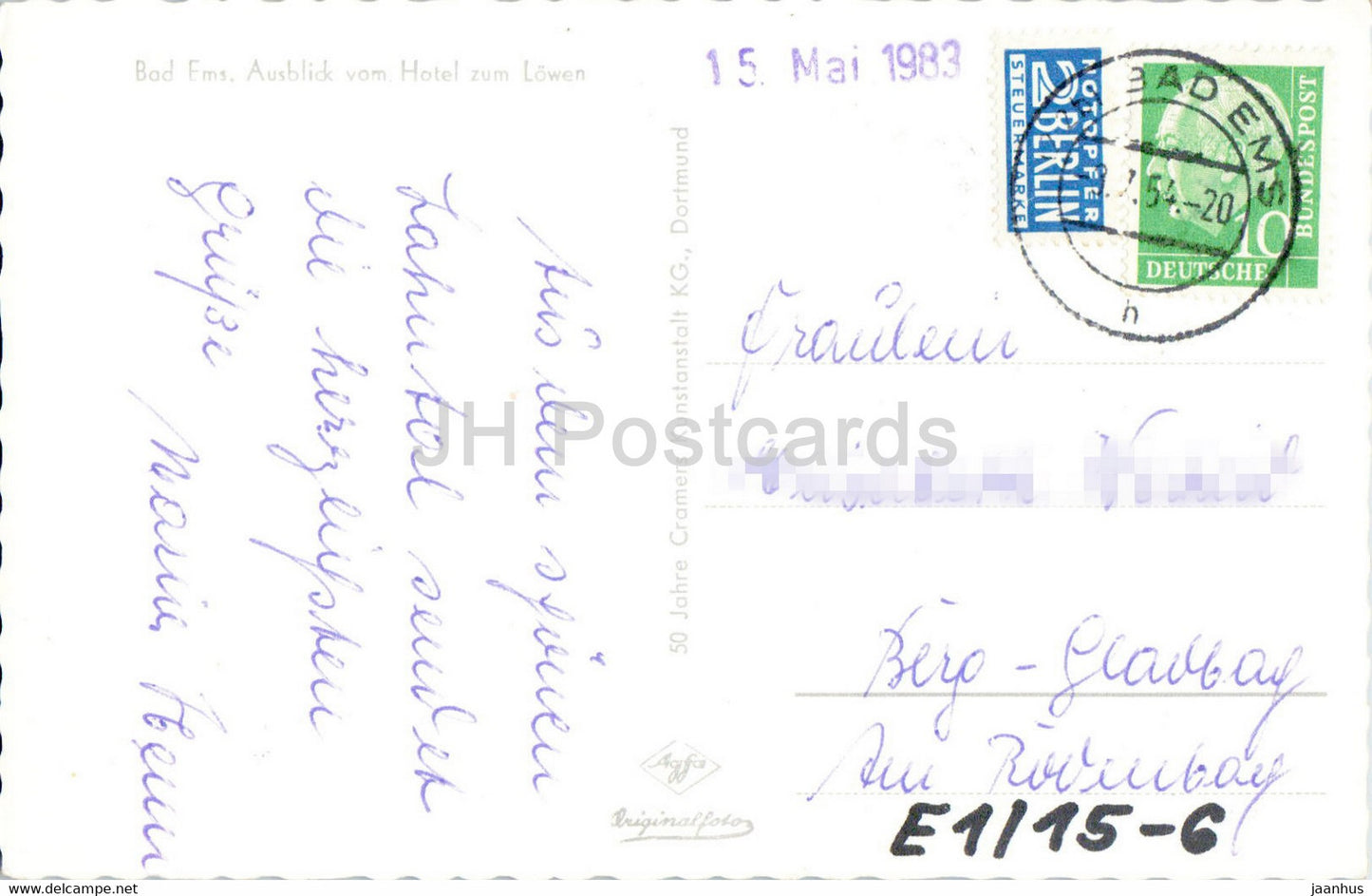 Bad Ems - Ausblick vom Hotel zum Lowen - pont - carte postale ancienne - 1954 - Allemagne - utilisé