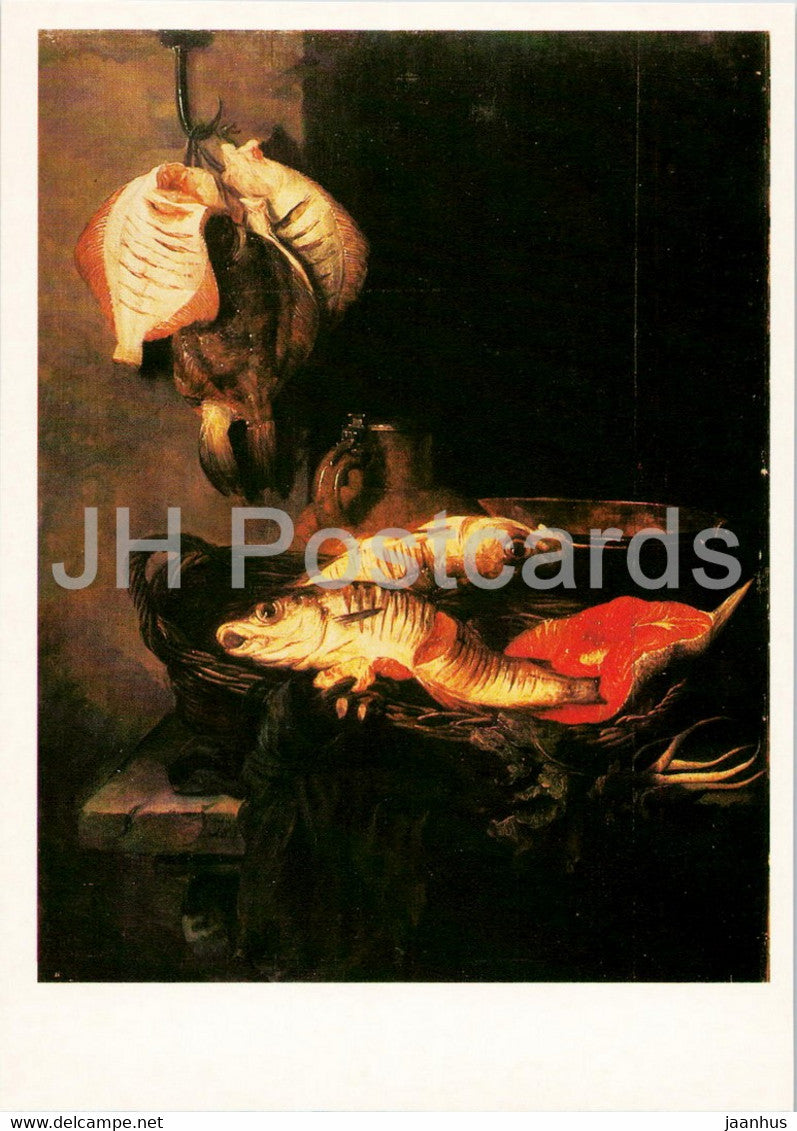 painting by Abraham van Beijeren - Fishes in a Basket - Dutch art - 1987 - Russia USSR - unused - JH Postcards
