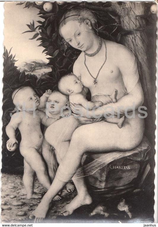 painting by Lucas Cranach the Elder - Charitas - nude - naked - 300 - German art - Germany - used - JH Postcards