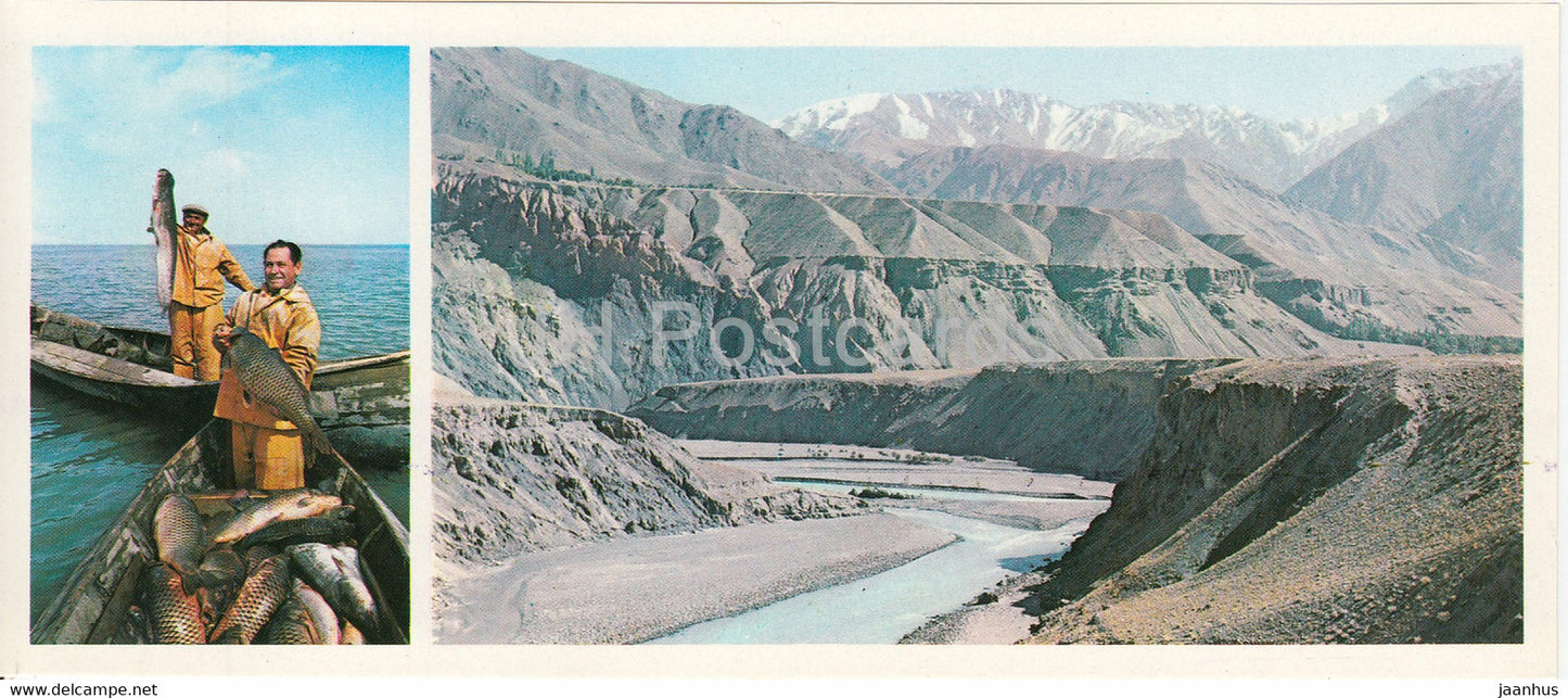 Leninabad - Khujand - Tajik sea - fisherman - fish - near the city - 1979 - Tajikistan USSR - unused - JH Postcards