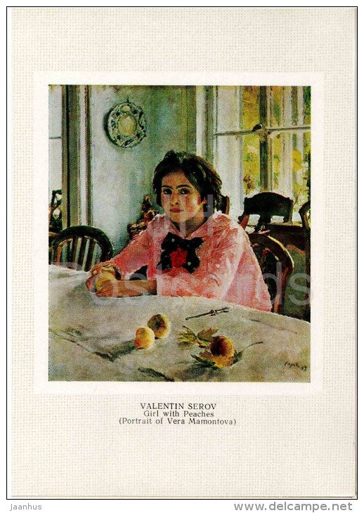 painting by V. Serov - Girl with Peaches , 1887 - olympic games symbol - russian art - unused - JH Postcards