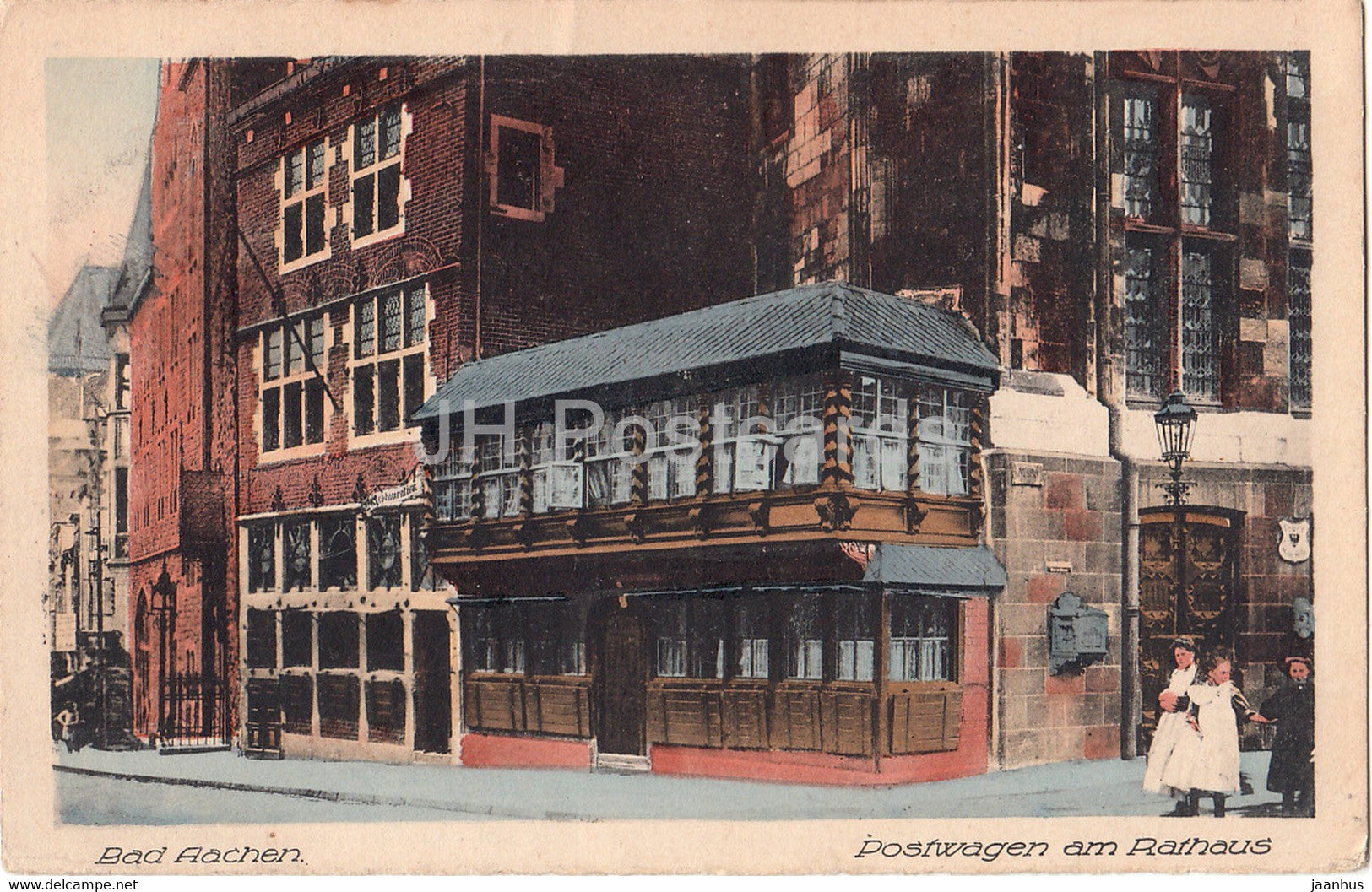 Bad Aachen - Postwagen am Rathaus - 13113 - old postcard - 1925 - Germany - used - JH Postcards