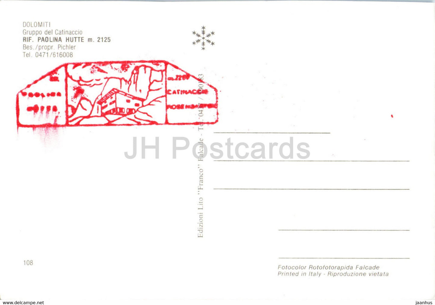 Rif Paolina - Hutte - Gruppo del Catinaccio - Italy - unused