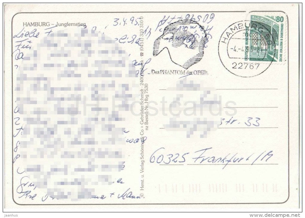 Hamburg - Jungferstieg - boot - boat - Germany - 1995 gelaufen - JH Postcards