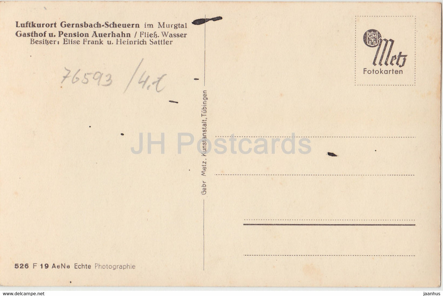 Luftkurort Gernsbach Scheuern im Murgtal - Gasthof u Pension Auerhahn - alte Ansichtskarte - Deutschland - unbenutzt