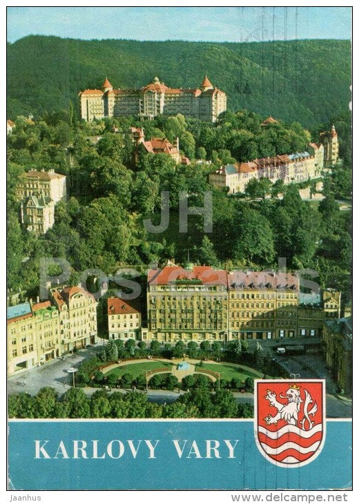 General view , Imperial sanatorium in background - Kalovy Vary - Karlsbad - Czechoslovakia - Czech - used 1974 - JH Postcards